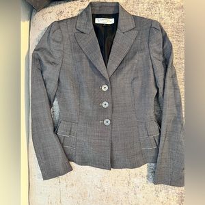 TAHARI blazer jacket women’s size 2 petite gray plaid peplum flare fall jacket